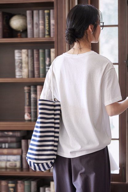 Letter Print Loose Round Neck Short Sleeve T-Shirt-VIMLYSTORE