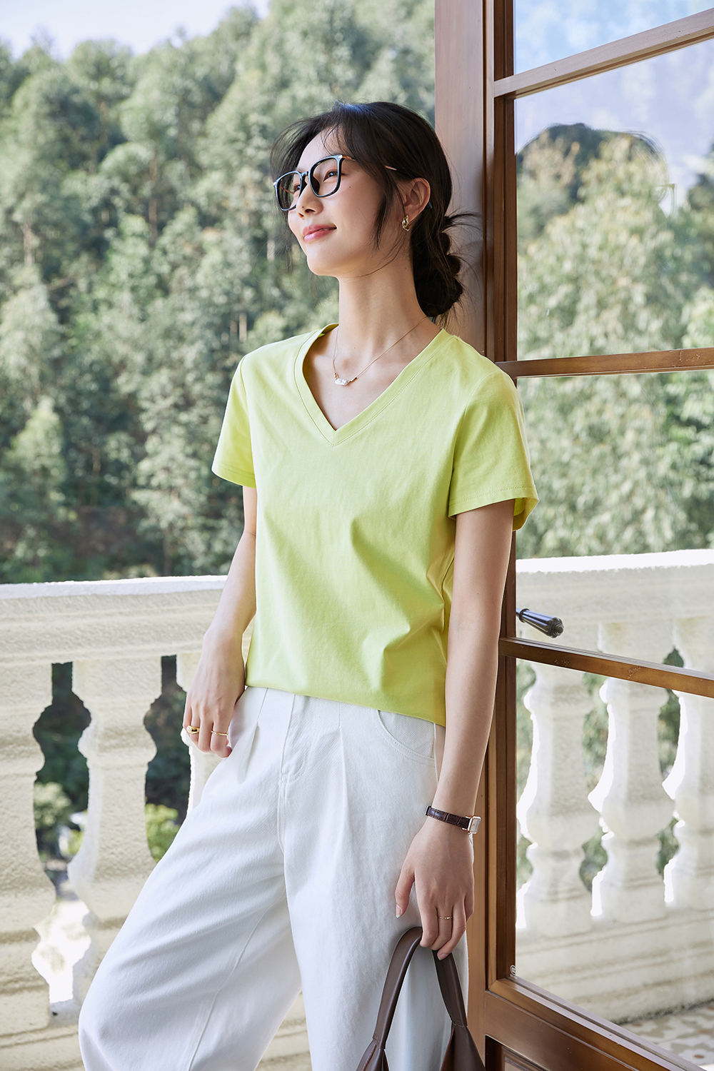 Dopamine Solid Color Casual Versatile V-Neck Loose Top-VIMLYSTORE