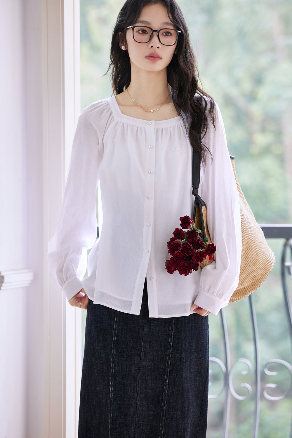 French Retro Square Neck Loose Shirt-VIMLYSTORE