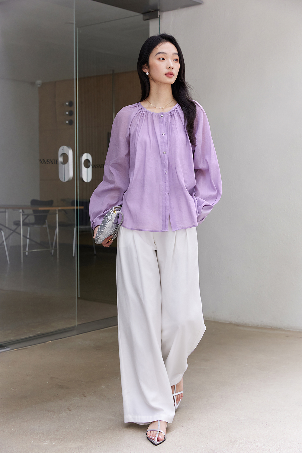 Monet Purple Linen-Cotton Light Luxury Youthful Chic Shirt-VIMLYSTORE