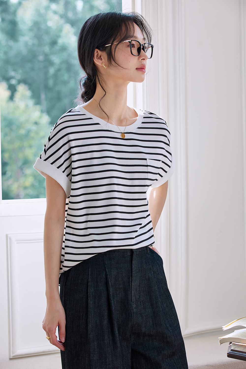 Color Block Striped Short Sleeve Round Neck T-Shirt