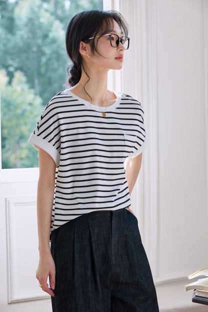 Color Block Striped Short Sleeve Round Neck T-Shirt