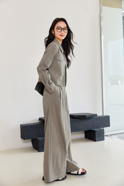 Premium Notch-Neck Blouse & Wide-Leg Pants Set for Office Chic-VIMLYSTORE