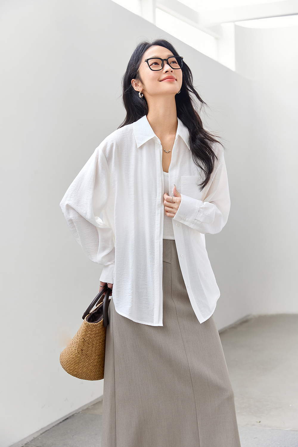 Luxe White Long-Sleeve Shirt with Youthful Silhouette-VIMLYSTORE