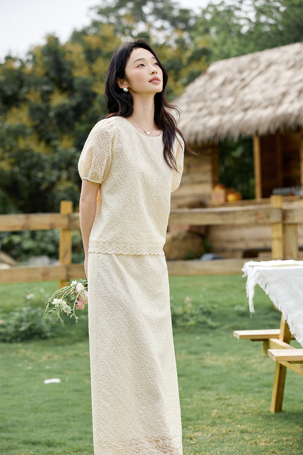 Sweetheart Neckline Top & Flared Skirt Coord Set-VIMLYSTORE