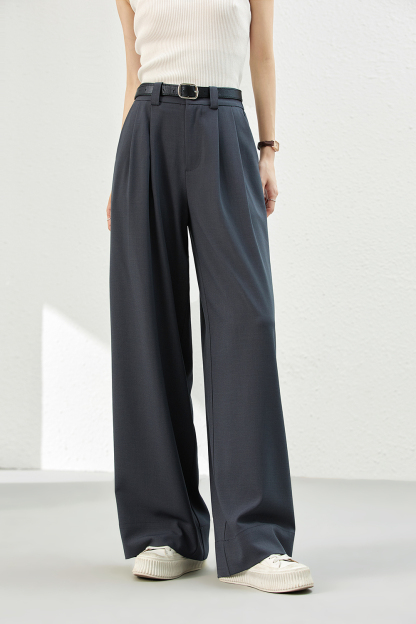 Pleated Wide-Leg Dress Pants with Relaxed Waist-VIMLYSTORE