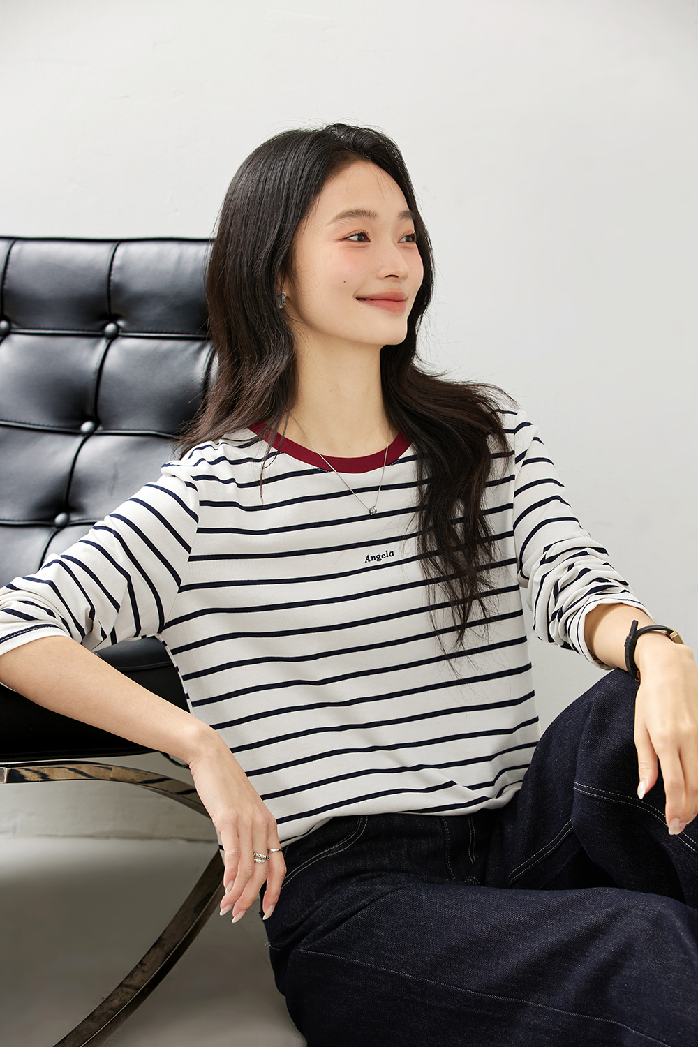 Slim-Fit Contrast Sleeve Tee with Embroidered Lettering-VIMLYSTORE