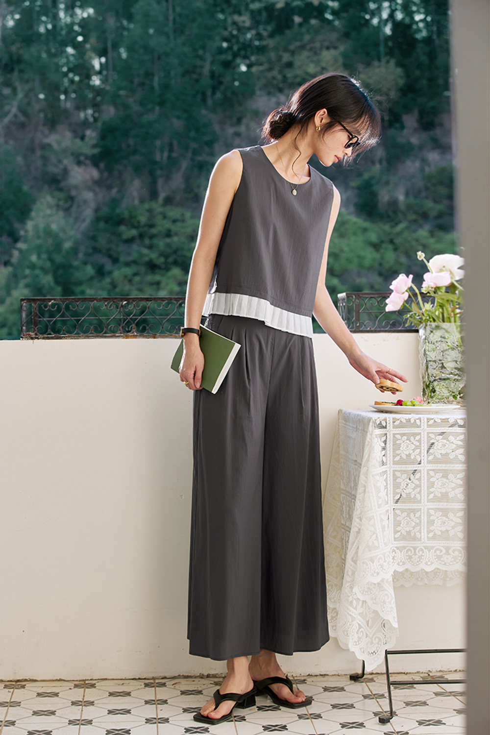 Lyocell Paneled Sleeveless Wide-leg Pants Set-VIMLYSTORE
