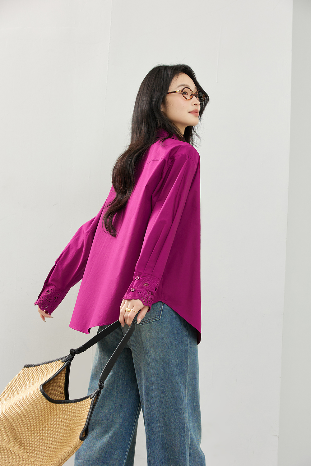 Artistic Cutwork Notch-Collar Blouse-VIMLYSTORE