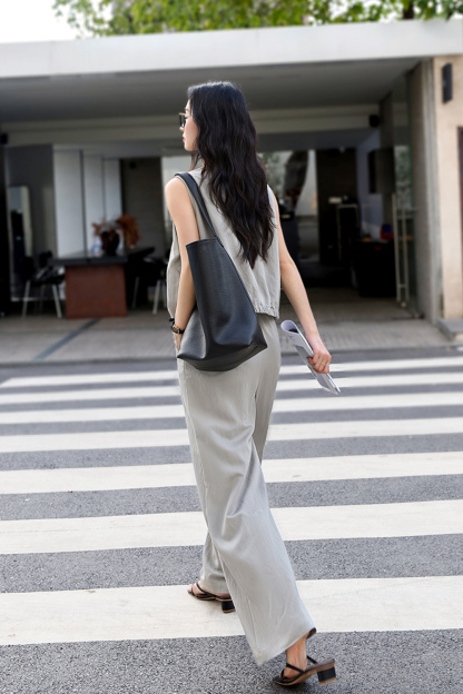 Fashion Casual Sleeveless Top with Wide-Leg Pants Two-Piece Set