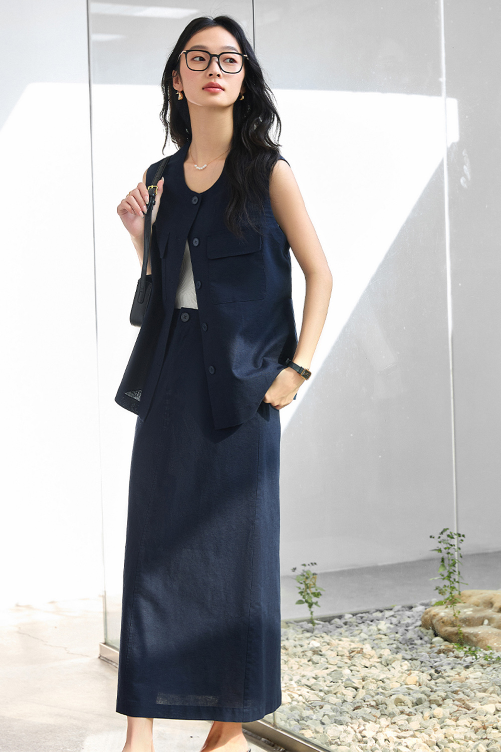 Fashionable Sleeveless Vest with Straight Skirt Two-Piece Set-VIMLYSTORE