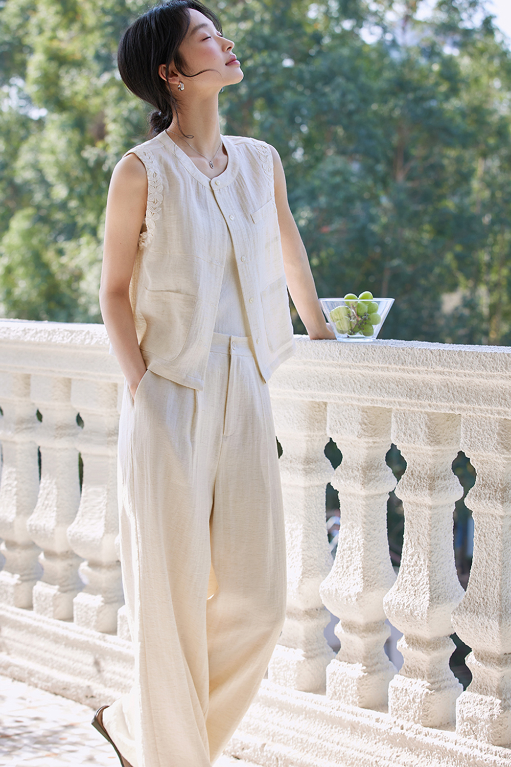 Premium "Old Money" Style Sleeveless Shirt & Pants Linen Set-VIMLYSTORE