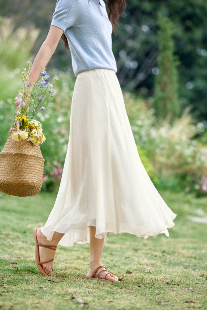 Elegant and Gentle High-Waist A-Line Flowy Maxi Dress with Draping-VIMLYSTORE