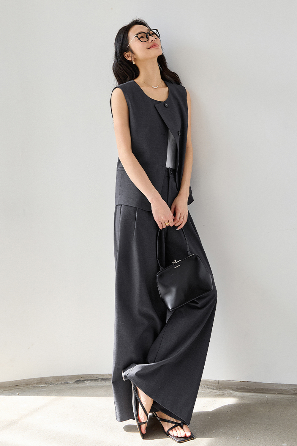 High-End "Old Money" Style Blazer Vest with Wide-Leg Pants Set-VIMLYSTORE