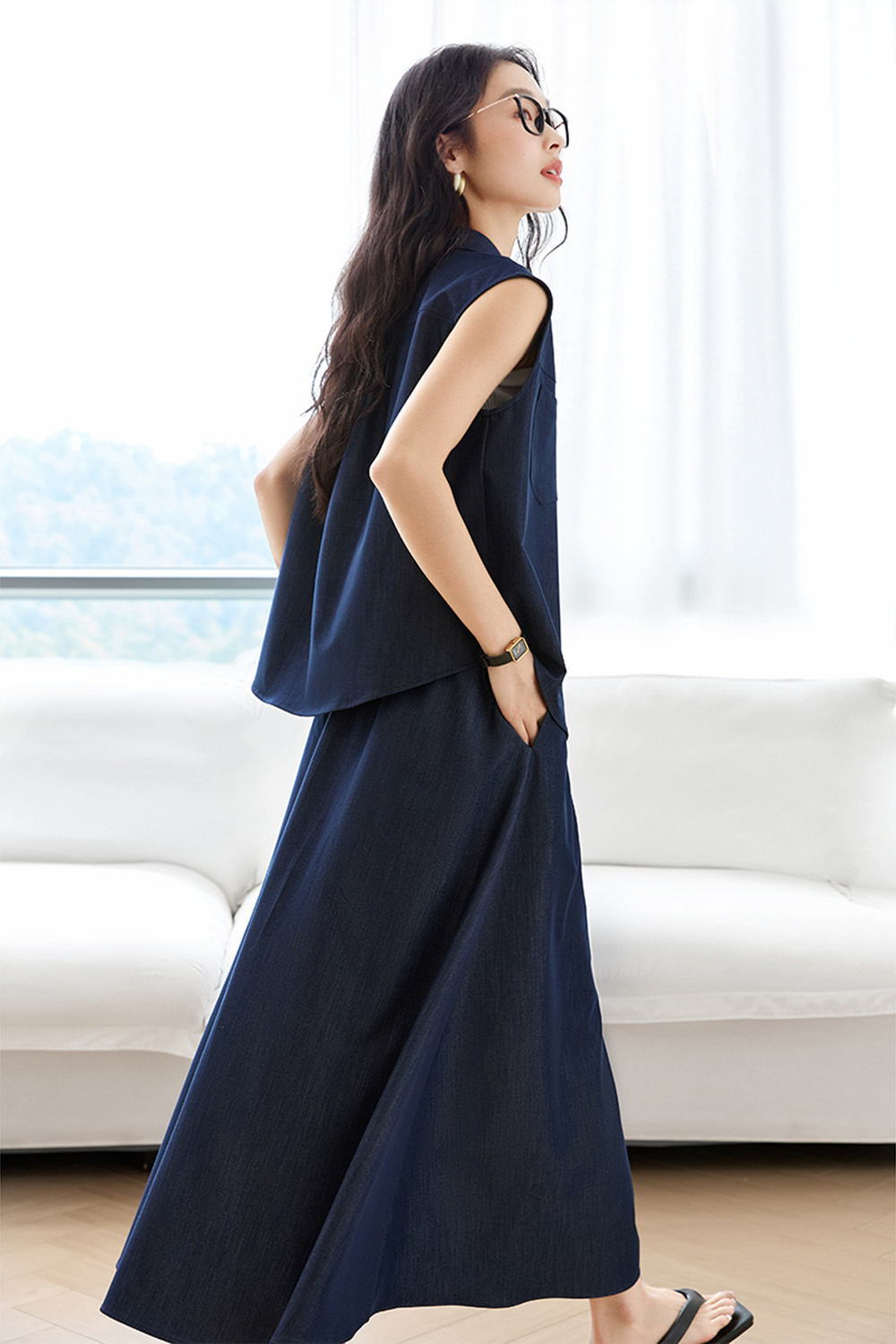 Casual & Stylish Sleeveless Top with Cardigan and Midi Skirt Set-VIMLYSTORE