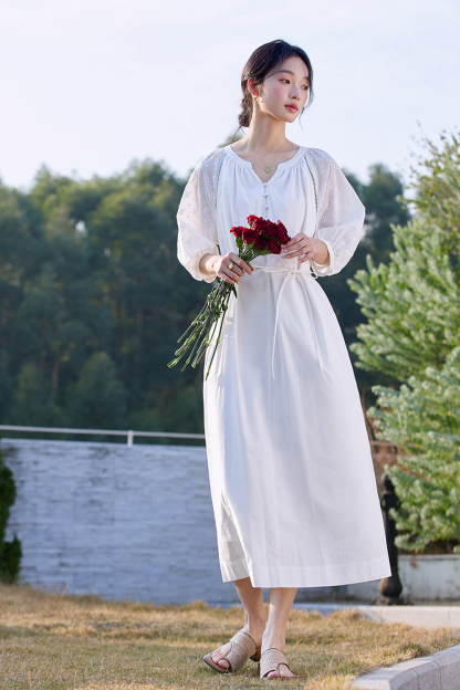 Breathable Floral Embroidery V-Neck Slimming Maxi Dress