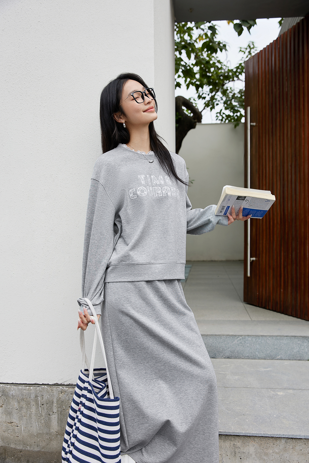 Lace Trim Skirt & Sweatshirt Set-VIMLYSTORE