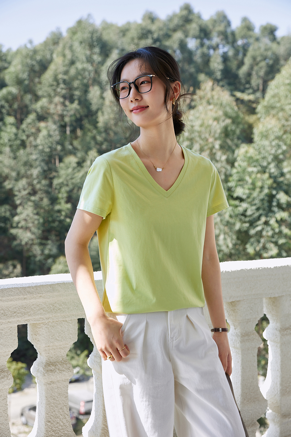 Dopamine Solid Color Casual Versatile V-Neck Loose Top-VIMLYSTORE