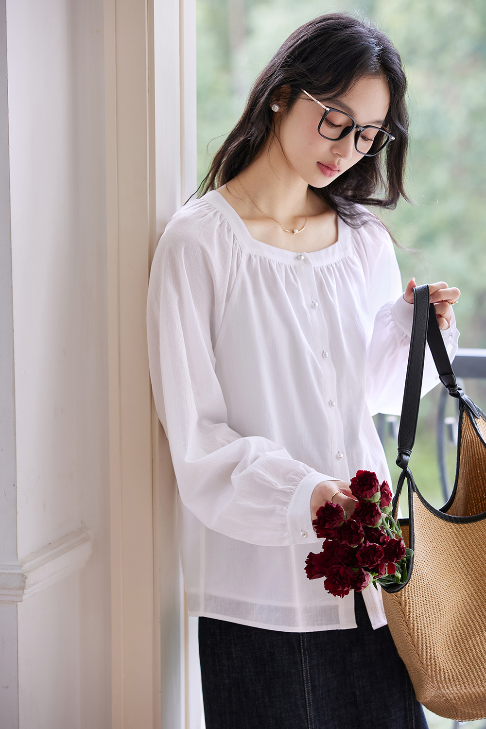 French Retro Square Neck Loose Shirt-VIMLYSTORE