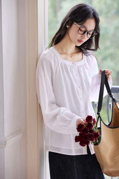 French Retro Square Neck Loose Shirt-VIMLYSTORE