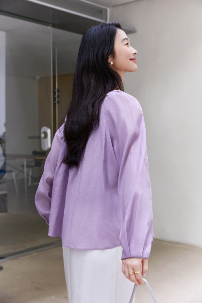 Monet Purple Linen-Cotton Light Luxury Youthful Chic Shirt-VIMLYSTORE