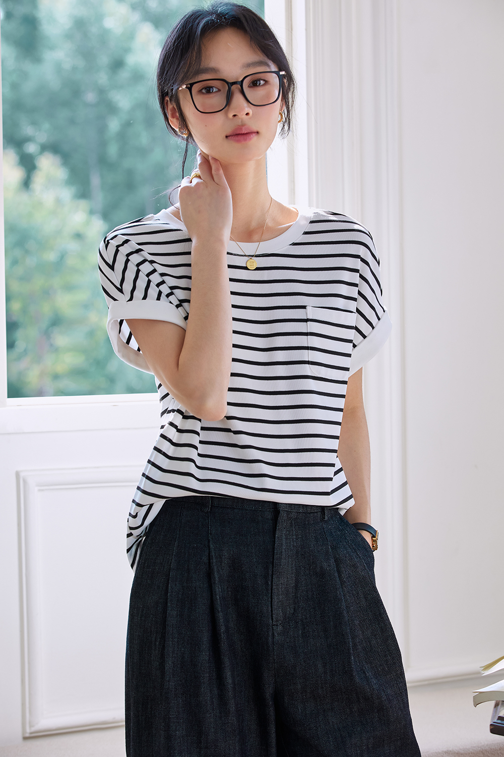 Color Block Striped Short Sleeve Round Neck T-Shirt