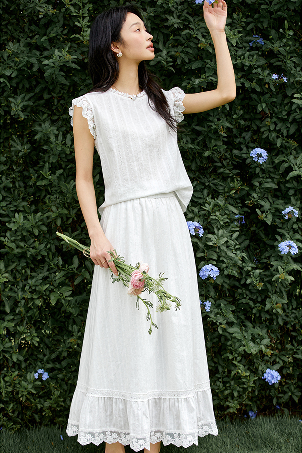 100% Cotton Lace-trimmed Elegant Two-piece Set-VIMLYSTORE