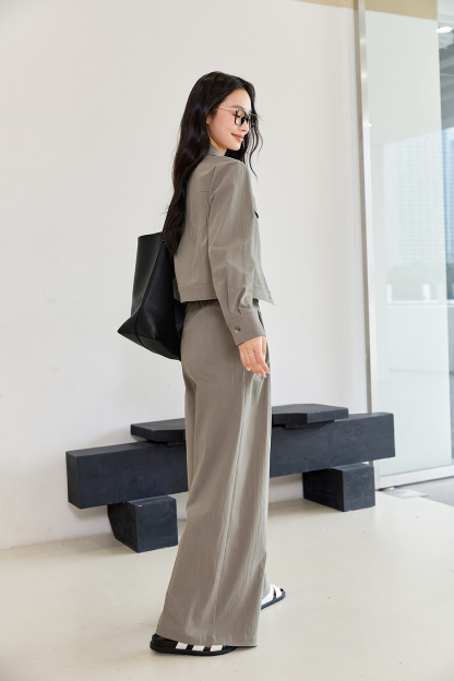 Premium Notch-Neck Blouse & Wide-Leg Pants Set for Office Chic-VIMLYSTORE