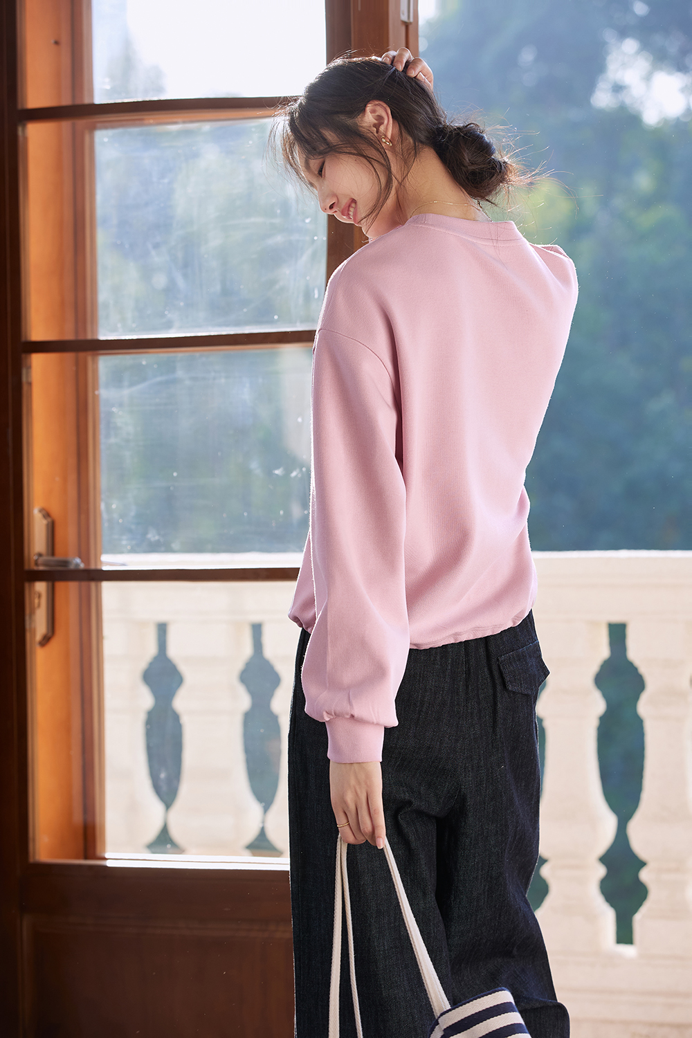 Butterfly-Embroidered Oversized Crewneck Sweatshirt-VIMLYSTORE