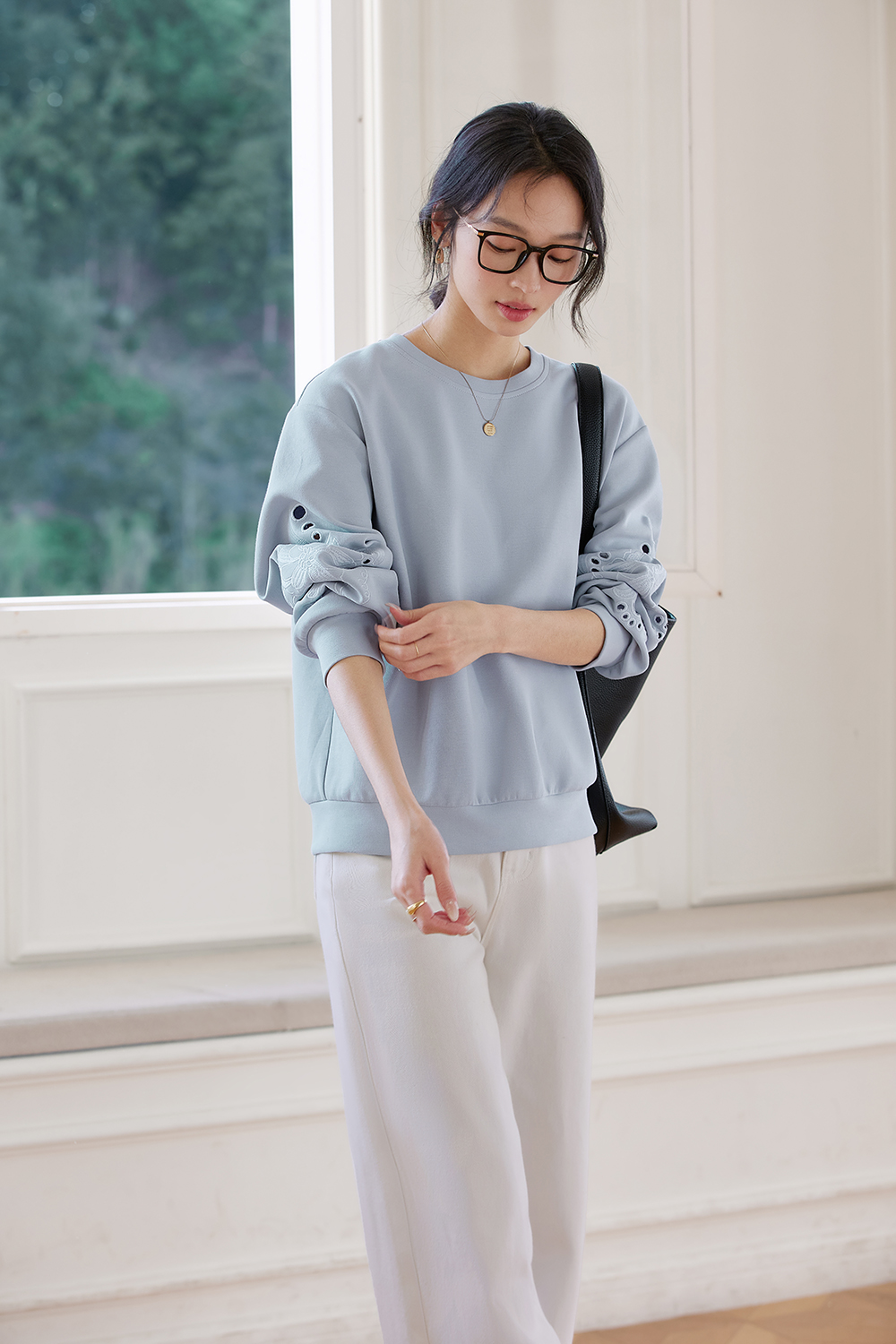 Openwork-Embroidered Oversized Sweatshirt-VIMLYSTORE