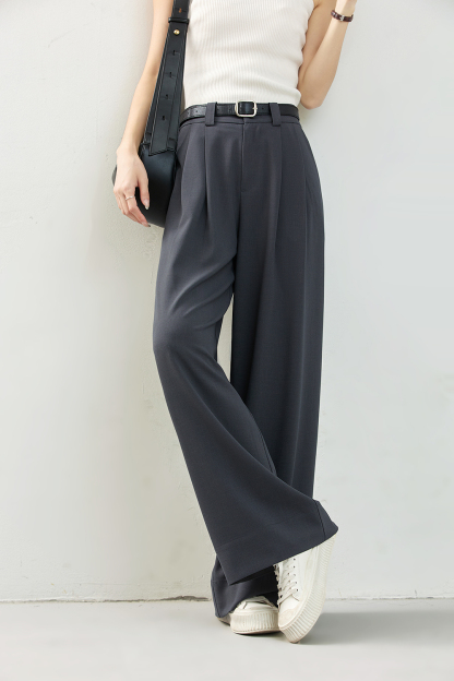 Pleated Wide-Leg Dress Pants with Relaxed Waist-VIMLYSTORE