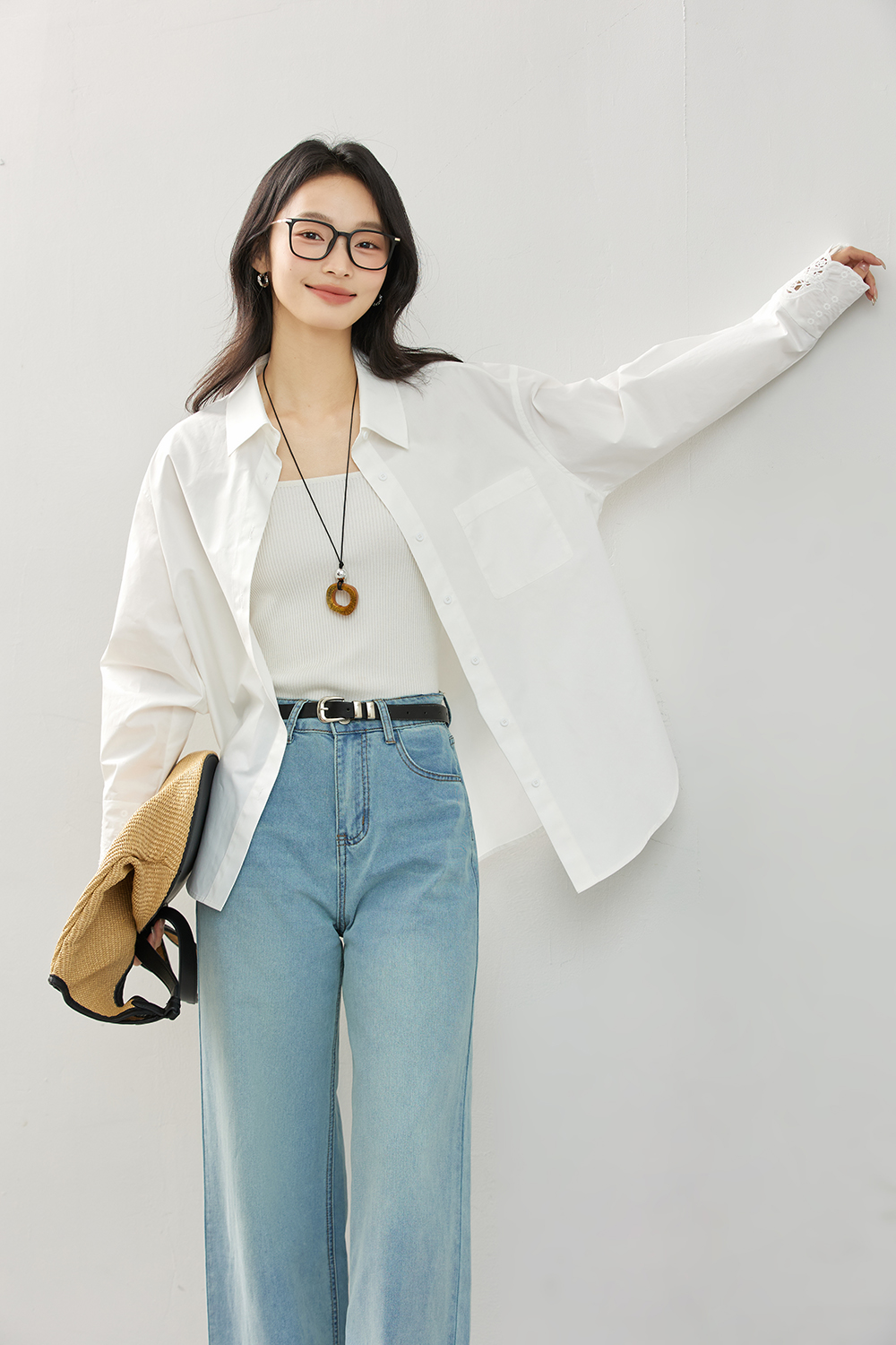 Artistic Cutwork Notch-Collar Blouse-VIMLYSTORE