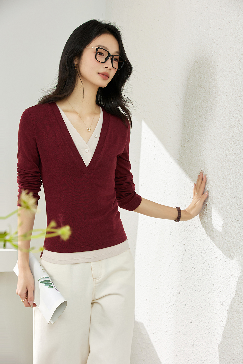 False Two-piece Designer Slim-fit Layering Long Sleeve T-shirt-VIMLYSTORE