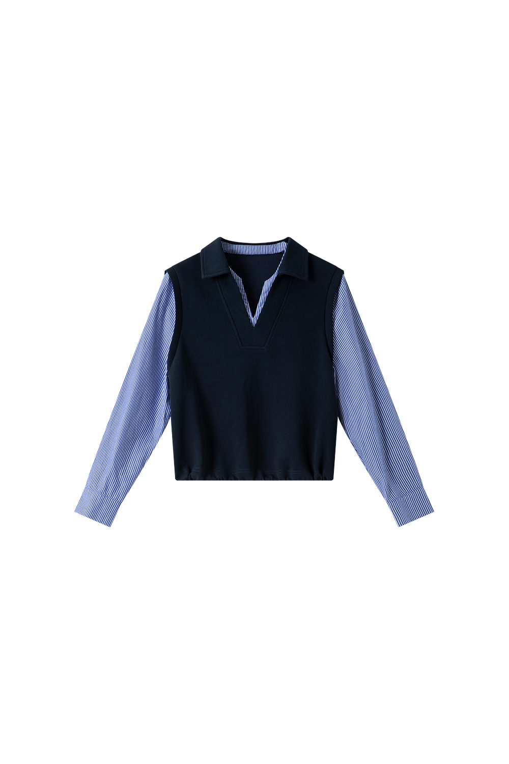 Navy Blue Fake Two-Piece Top with Long Skirt Set-VIMLYSTORE