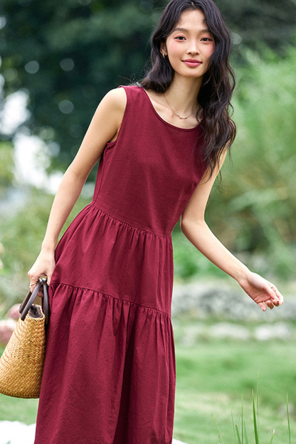 Fashion Minimalist Sleeveless Round-Neck Maxi Dress-VIMLYSTORE
