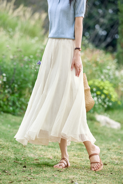 Elegant and Gentle High-Waist A-Line Flowy Maxi Dress with Draping-VIMLYSTORE