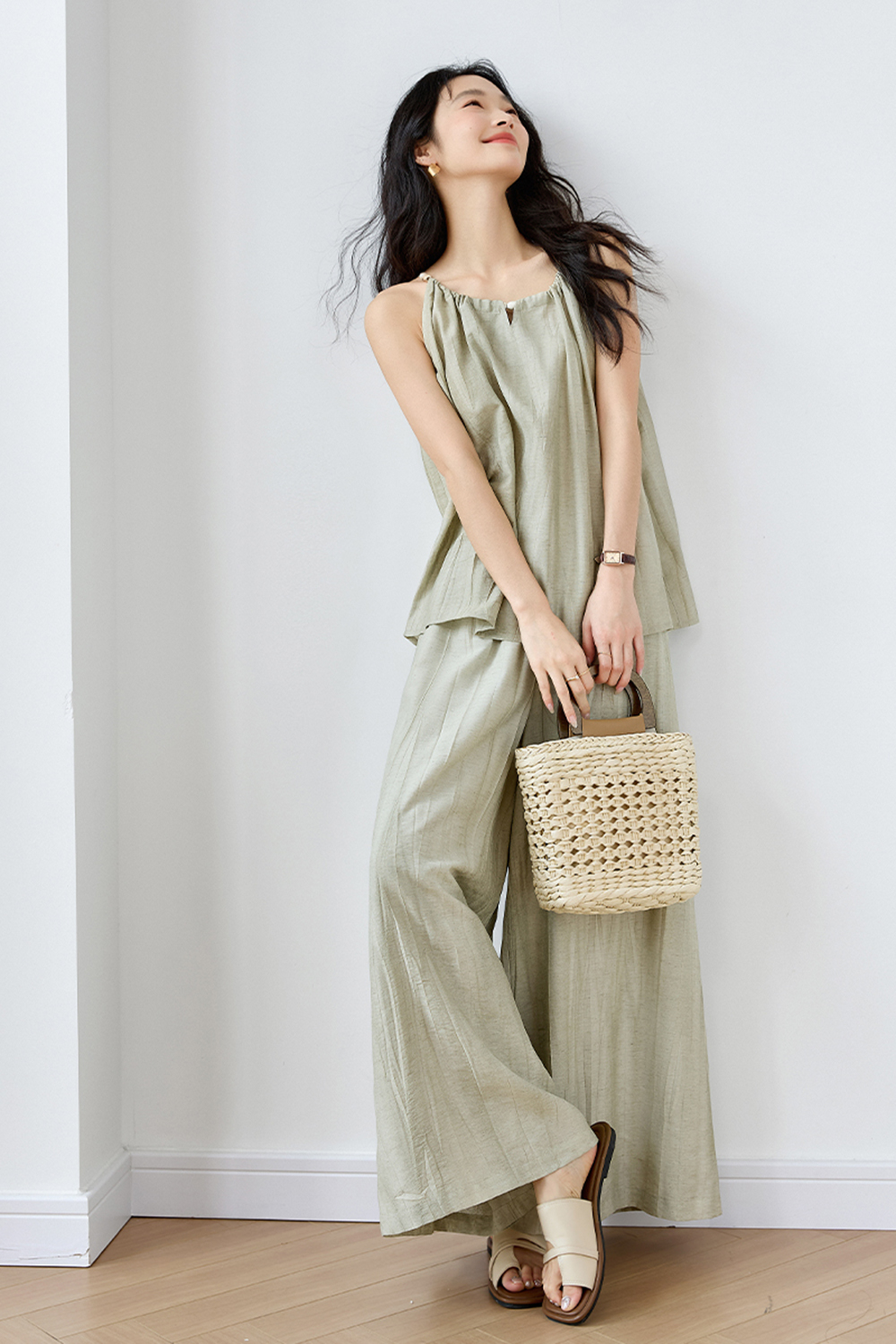 Easy-to-Match Sleeveless Cami Top with Loose Wide-Leg Pants Set-VIMLYSTORE