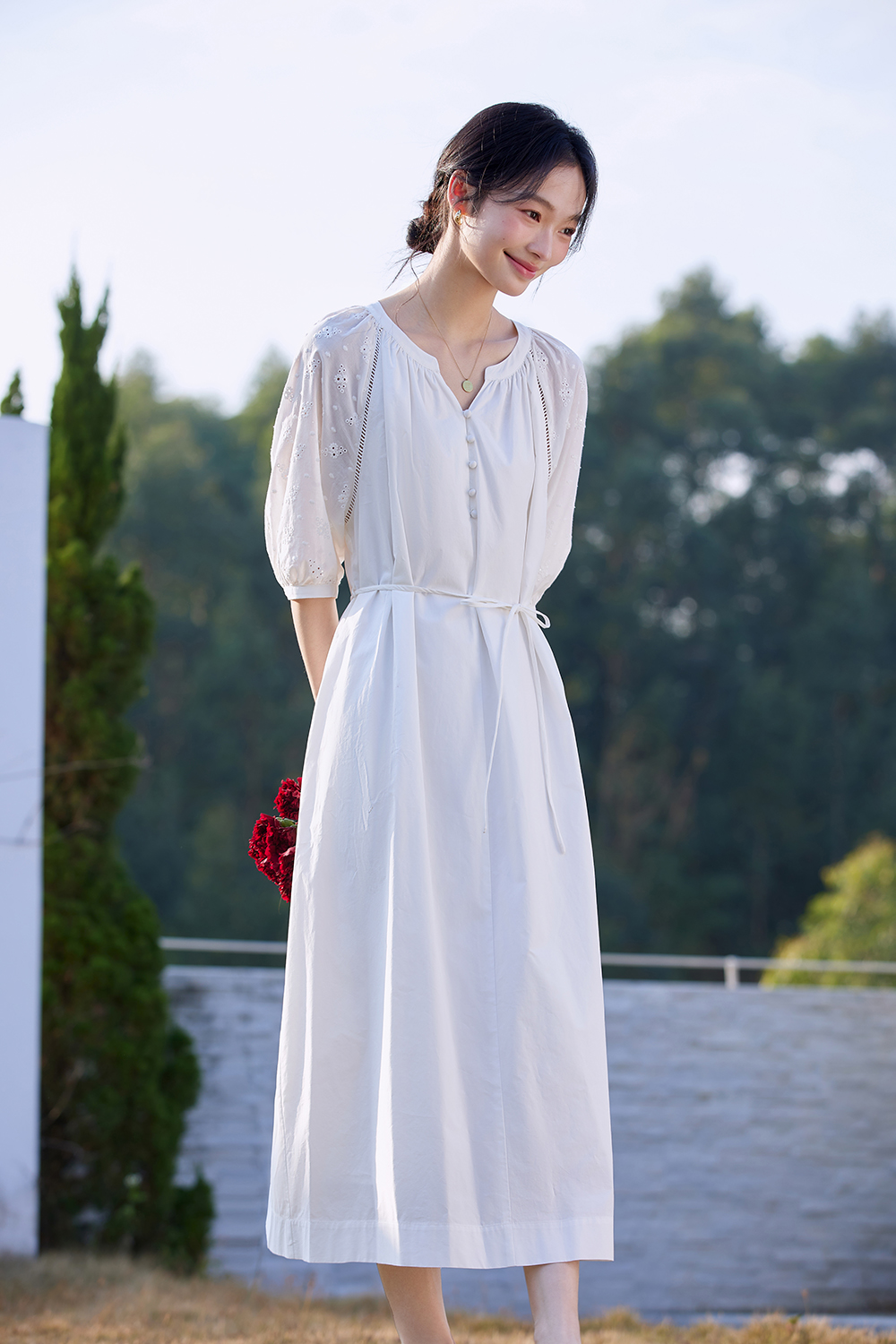 Breathable Floral Embroidery V-Neck Slimming Maxi Dress