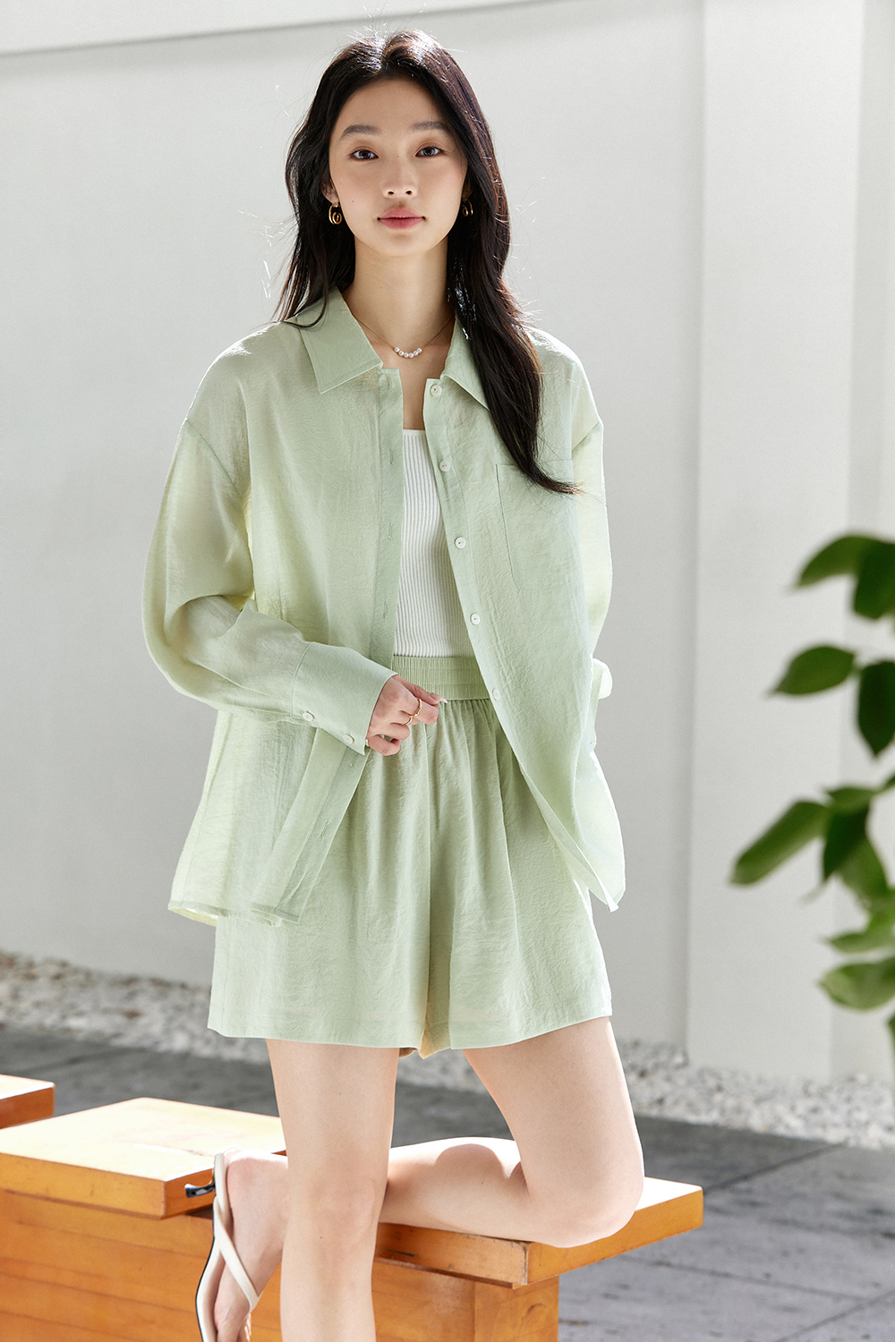 Simple Commuter Sun Protection Shirt & Shorts Two-Piece Set-VIMLYSTORE