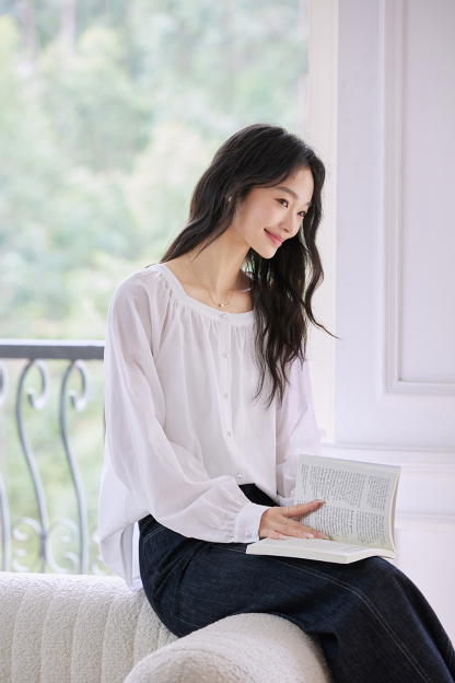 French Retro Square Neck Loose Shirt-VIMLYSTORE