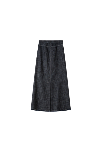 Black Grey Retro Denim High Waist Straight Pencil A-Line Midi Skirt