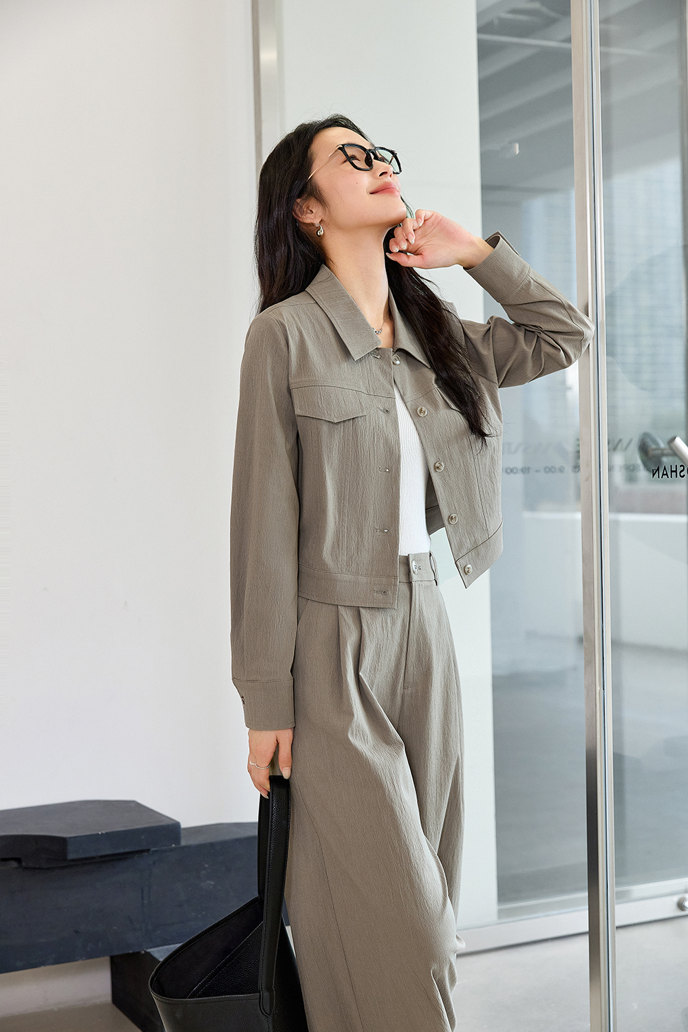 Premium Notch-Neck Blouse & Wide-Leg Pants Set for Office Chic-VIMLYSTORE