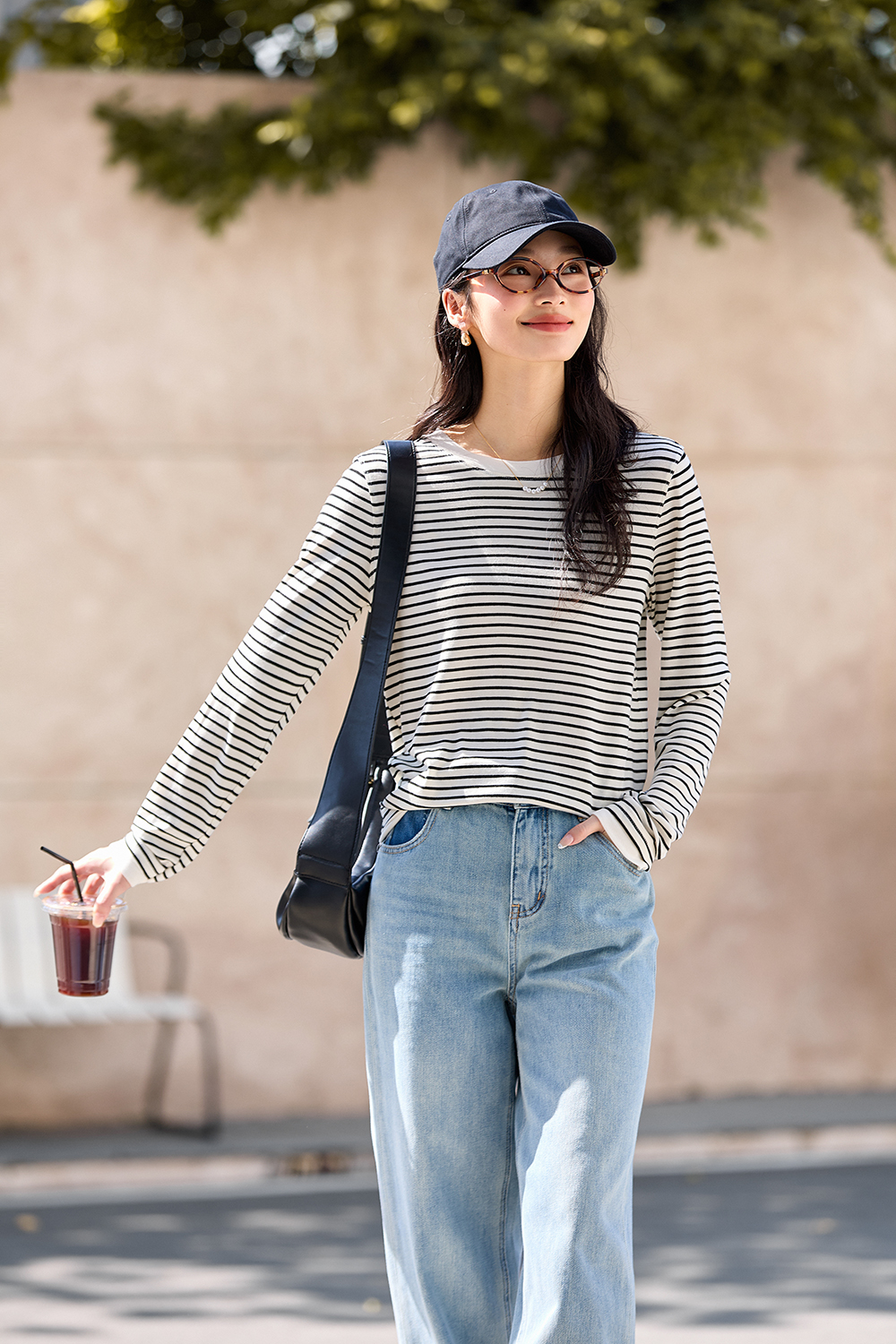 Black & White Striped Wool-Blend Relaxed Tee-VIMLYSTORE