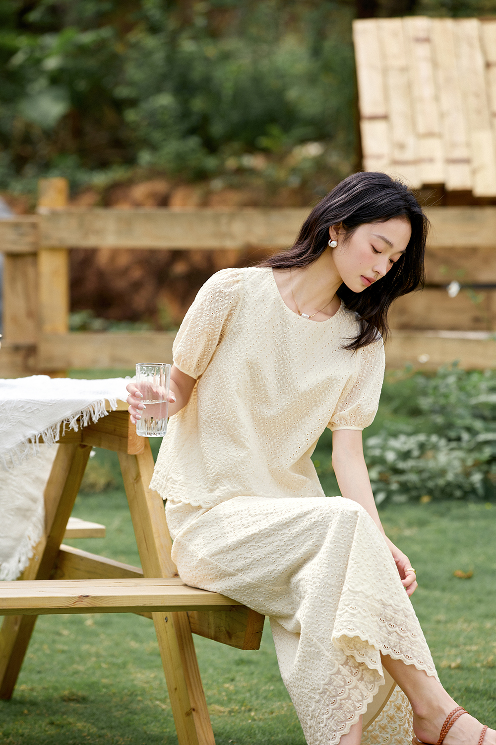 Sweetheart Neckline Top & Flared Skirt Coord Set-VIMLYSTORE