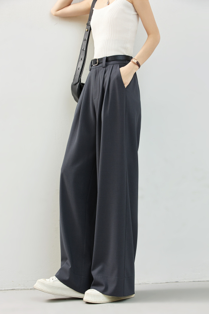 Pleated Wide-Leg Dress Pants with Relaxed Waist-VIMLYSTORE