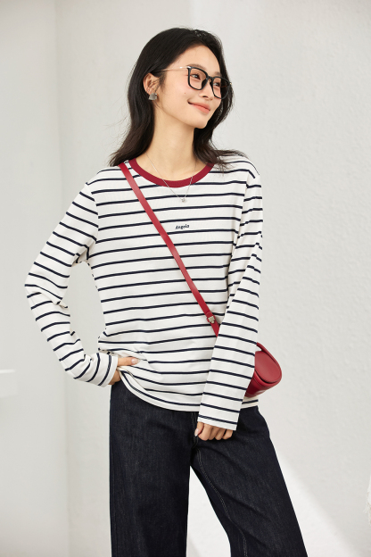 Slim-Fit Contrast Sleeve Tee with Embroidered Lettering-VIMLYSTORE