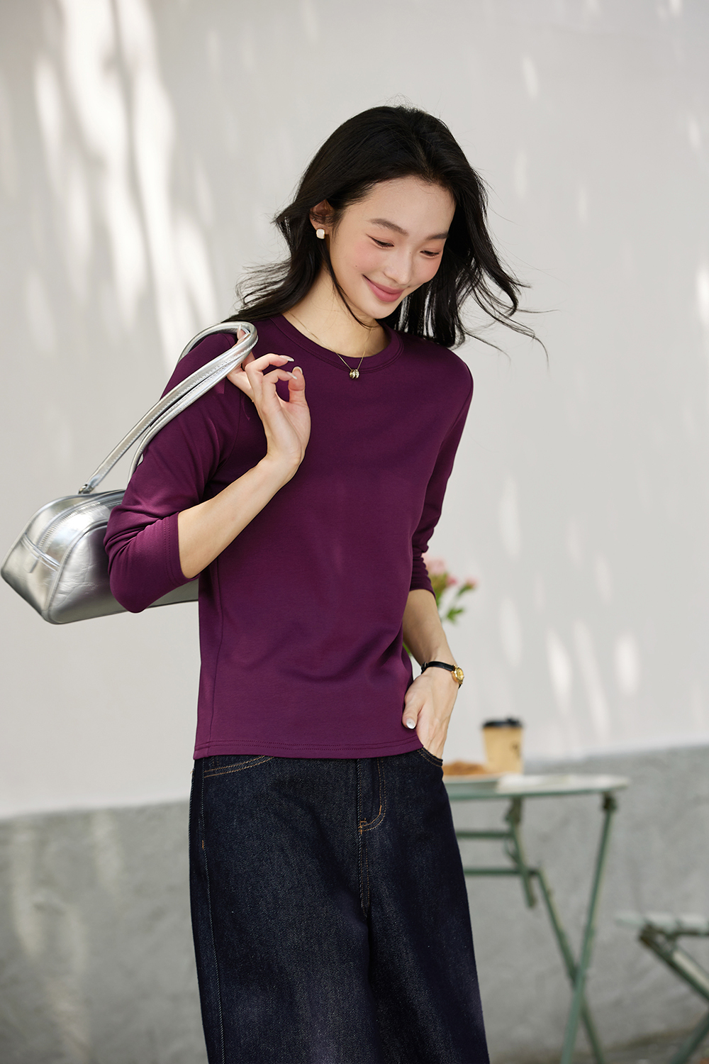 Lace-Insert Layering Tee with Pintuck Detail-VIMLYSTORE