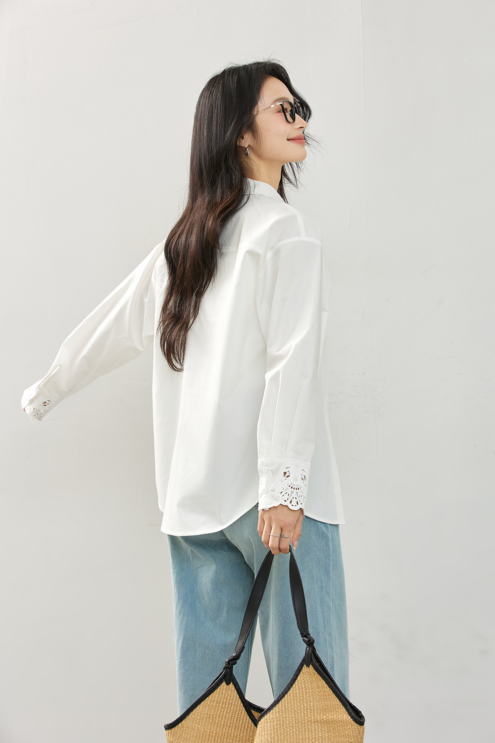 Artistic Cutwork Notch-Collar Blouse-VIMLYSTORE