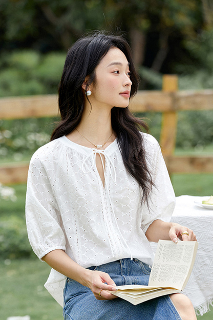 Loose Casual Cotton Short-Sleeve Round-Neck Top-VIMLYSTORE