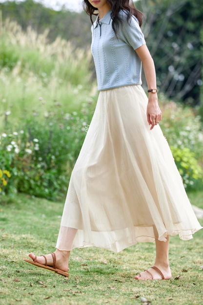 Elegant and Gentle High-Waist A-Line Flowy Maxi Dress with Draping-VIMLYSTORE